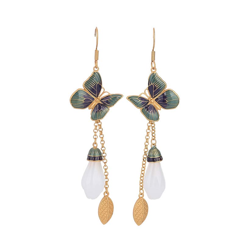 80mm White Jade Feng Shui Fortune Drop Earrings