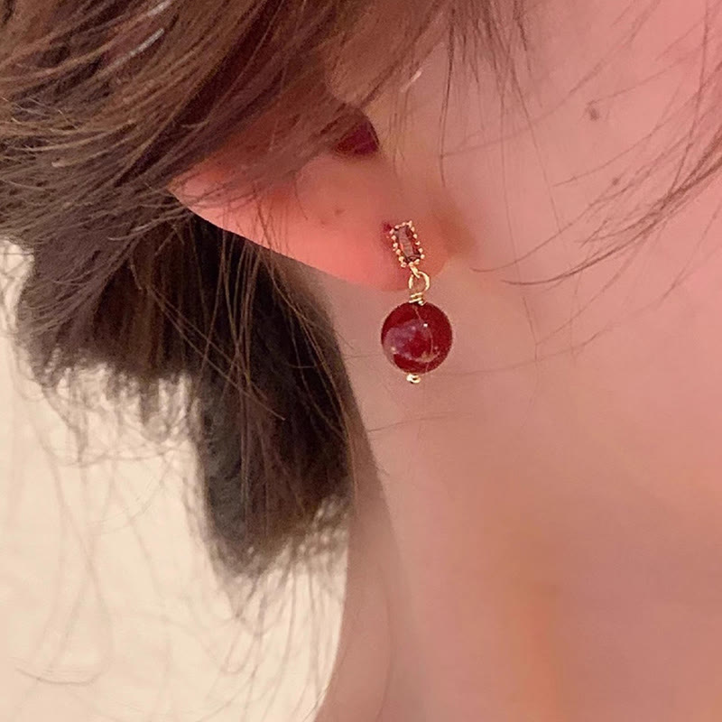 Cinnabar Earrings 925 Silver Posts & 14K Gold Calm Beads