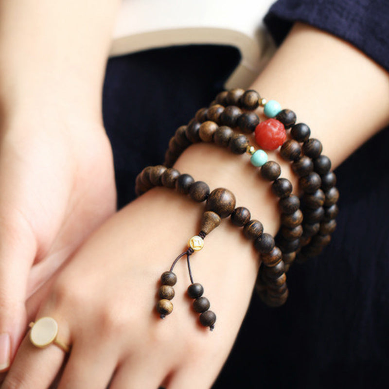 108 Beads Agarwood Wood Mala Bracelet for Meditation Peace