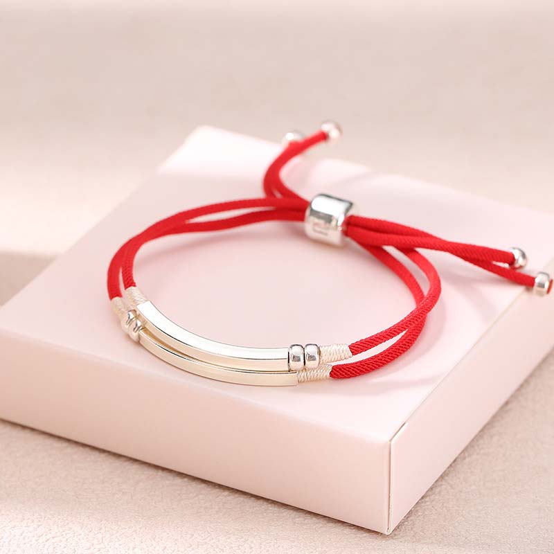 Sterling Silver Red String Layered Braid Bracelet for Luck & Protection