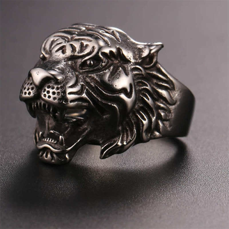 Titanium Steel Tiger Head Ring for Balance and Calm Energy