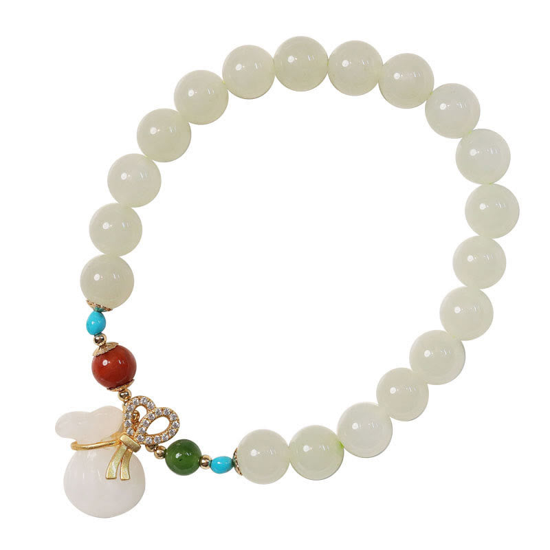 8mm Hetian White Jade Blessing Bracelet for Protection