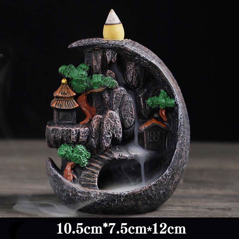 Resin Buddha Incense Burner with Mountain Bridges Pattern