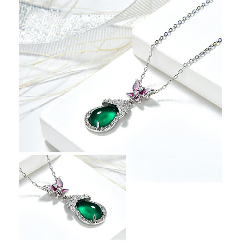 Unisex Green Chalcedony Butterfly Courage Necklace in Silver or Rose Gold