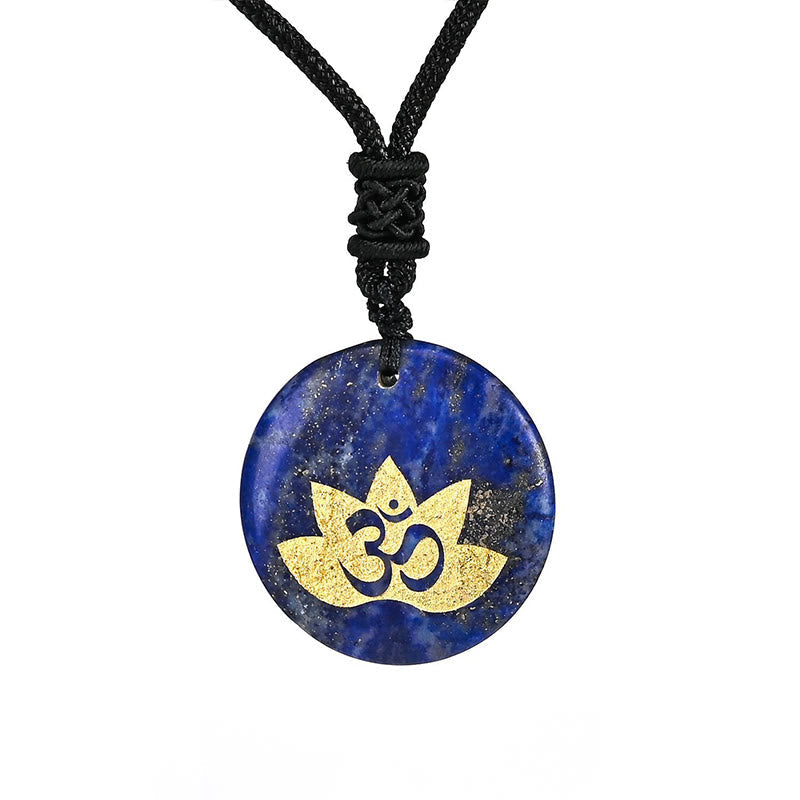 Om Lotus Symbol Amethyst Healing Necklace for Spiritual Balance