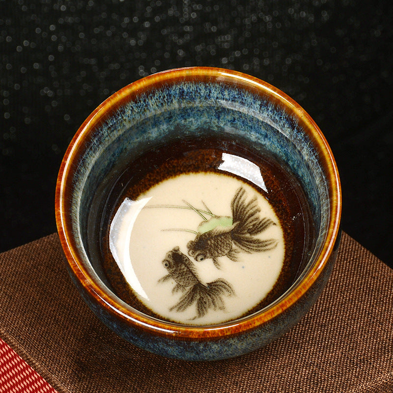 8cm Ceramic Jian Zhan Dragon Lotus Teacup | Zen Decor