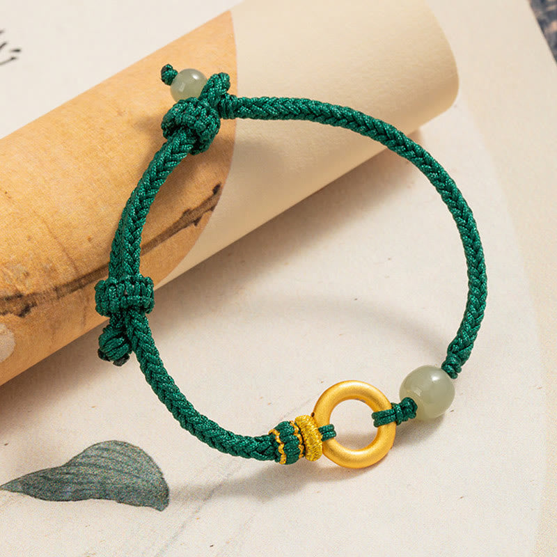 Sterling Silver Hetian Jade Peace Buckle Bracelet for Luck