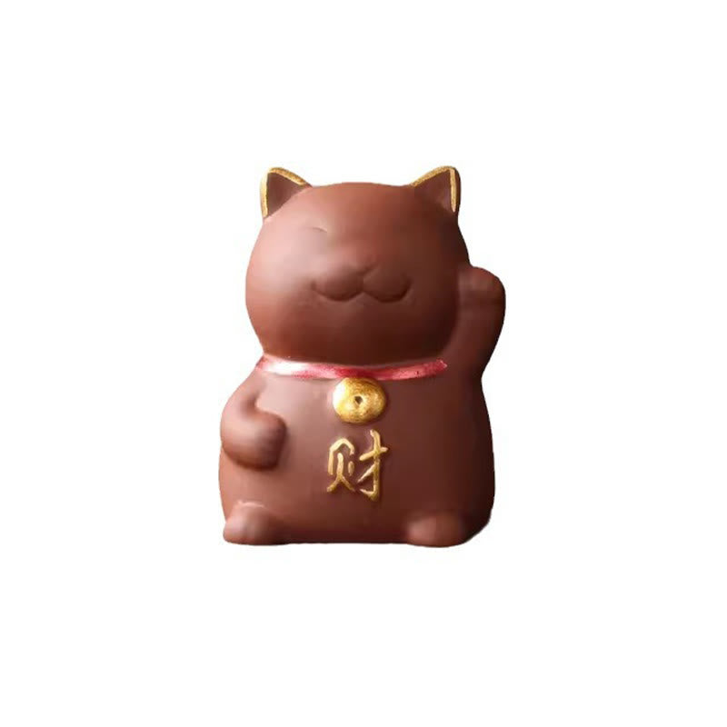 Purple Clay Mini Lucky Cat Wealth Figurine for Prosperity