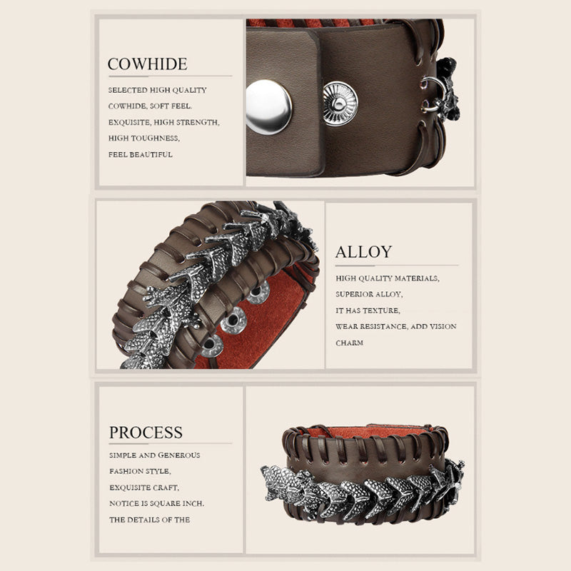 Dragon Leather Protection Weave Bracelet for Strength and Luck