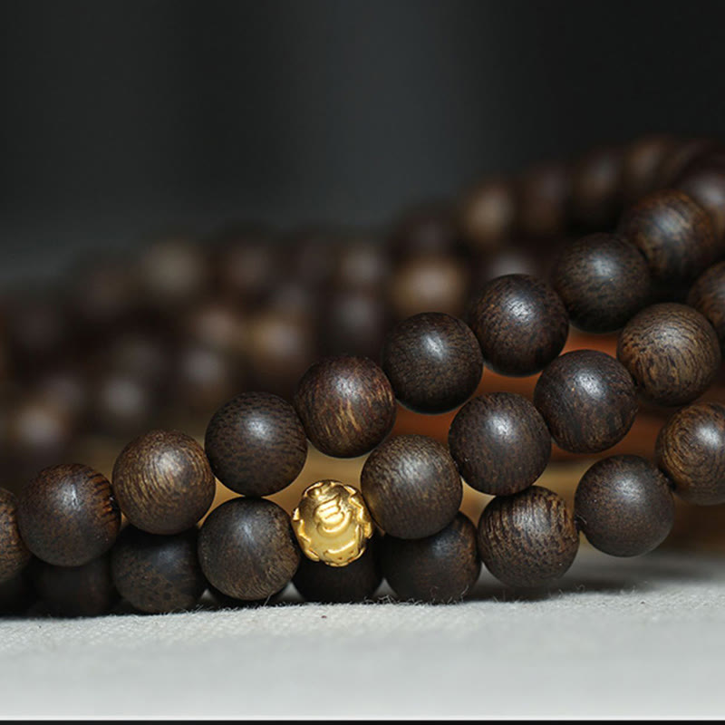 Rare Brunei Agarwood Bracelet with Pure Gold Beads
