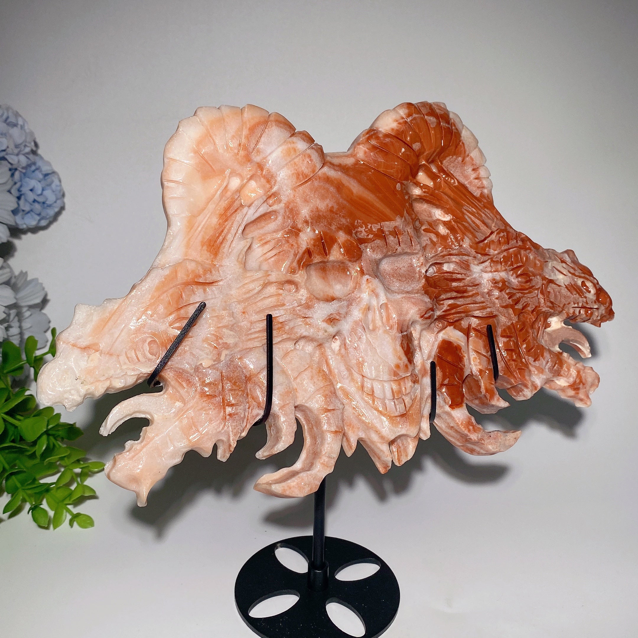 27cm Jade Dragon Carved Skull Crystal Sculpture