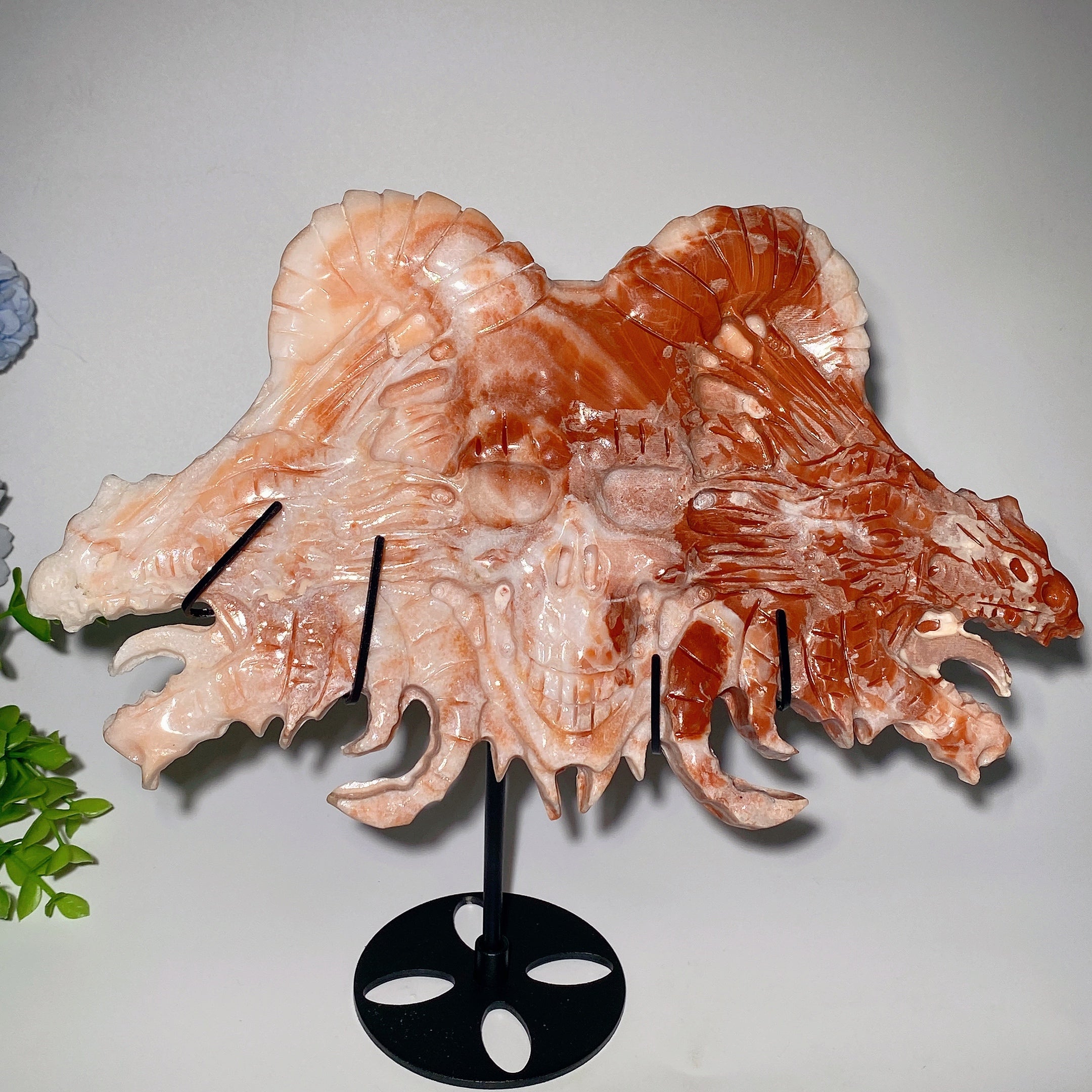 27cm Jade Dragon Carved Skull Crystal Sculpture