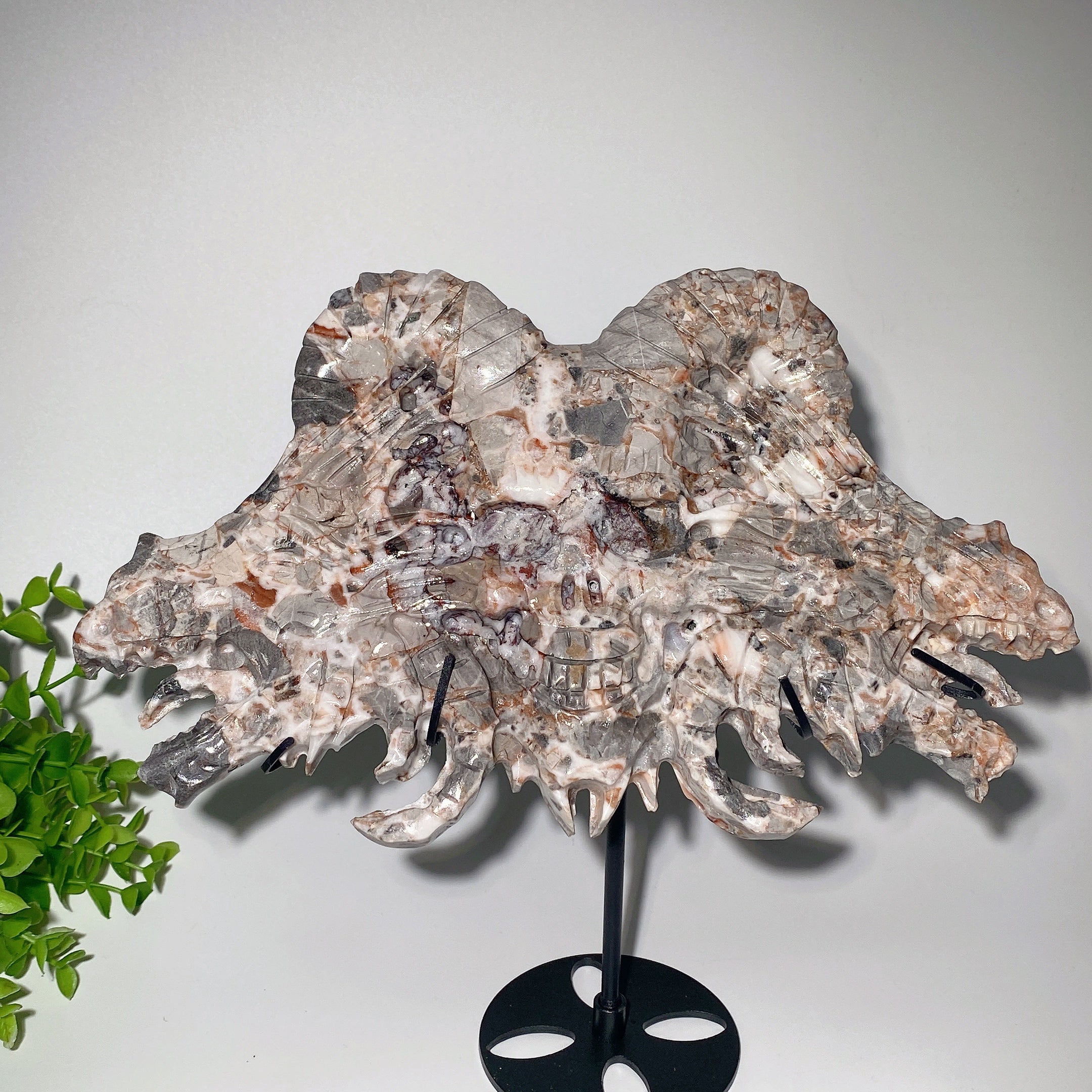 27cm Jade Dragon Carved Skull Crystal Sculpture