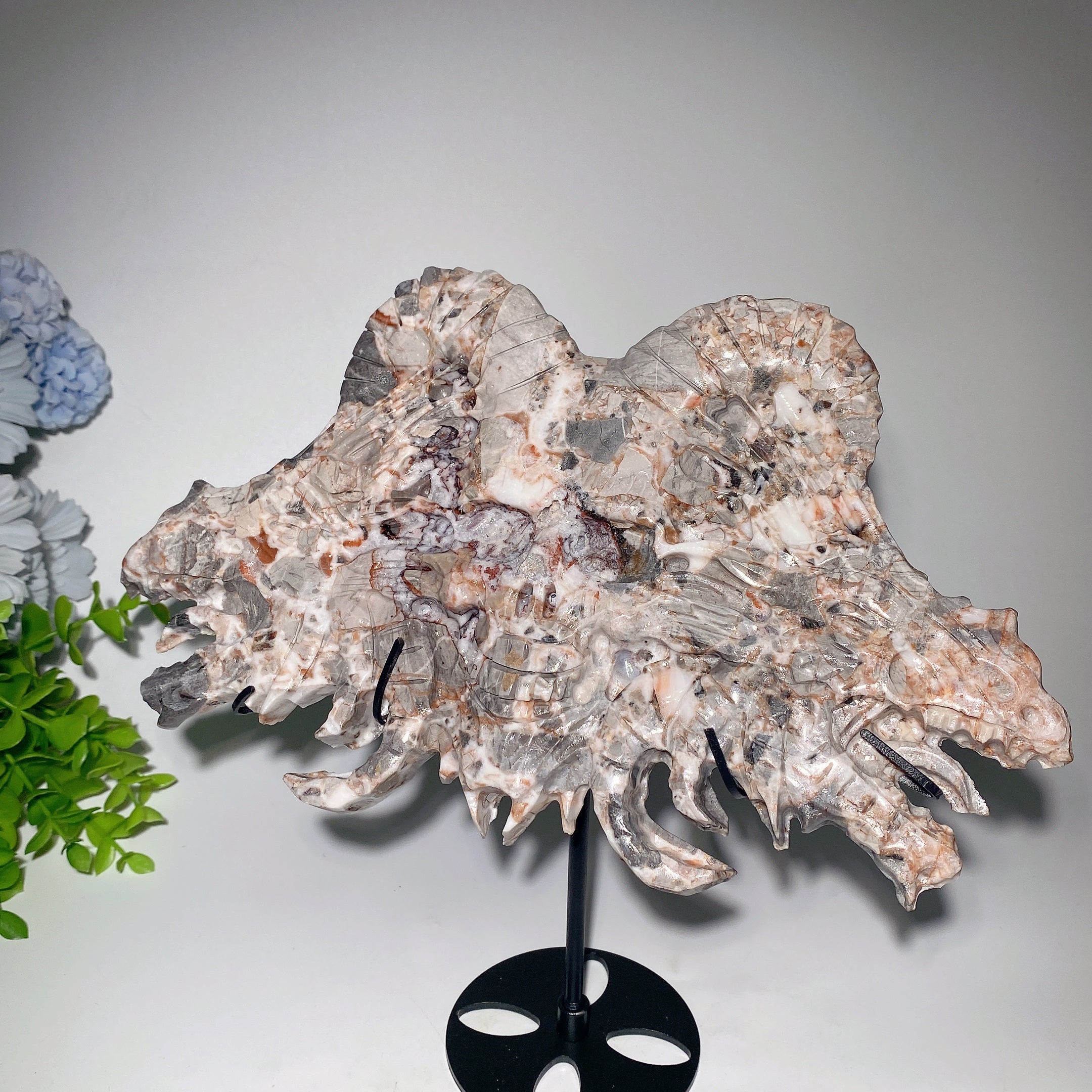 27cm Jade Dragon Carved Skull Crystal Sculpture