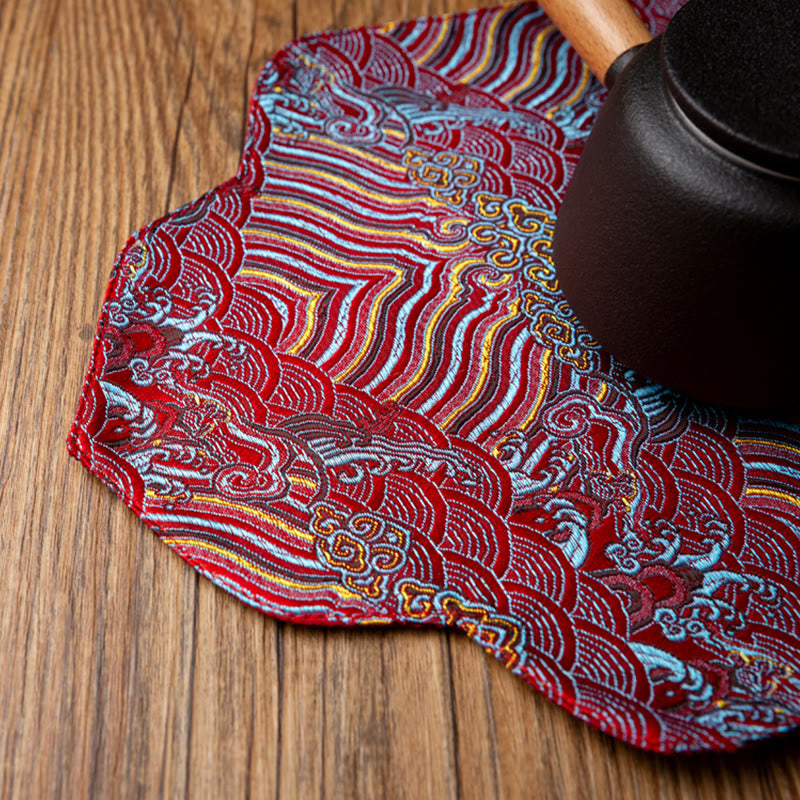 Sea Wave Bamboo Plum Blossom Brocade Tea Mat 48x22cm Zen Decor