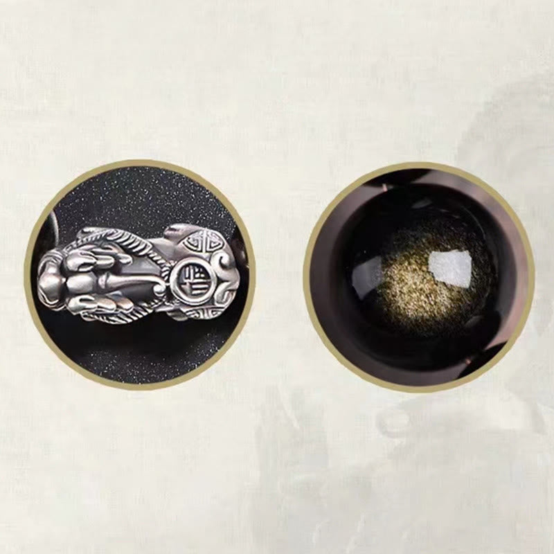 10mm Gold Sheen Obsidian Pixiu Bracelet for Wealth Protection