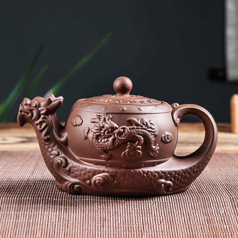 Vintage Dragon Purple Clay Ceramic Teapot for Zen Decor