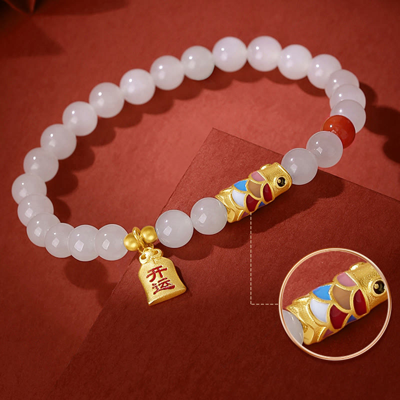Hetian White Jade Protection, Luck & Happiness Bracelet