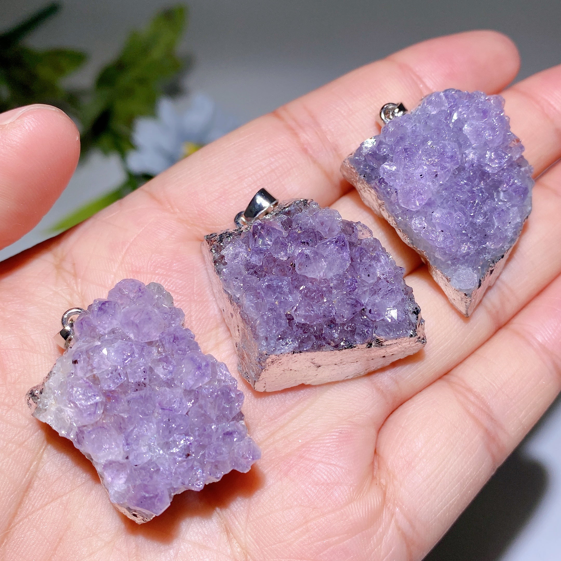 28-30mm Amethyst Cluster Pendant for Spiritual Healing