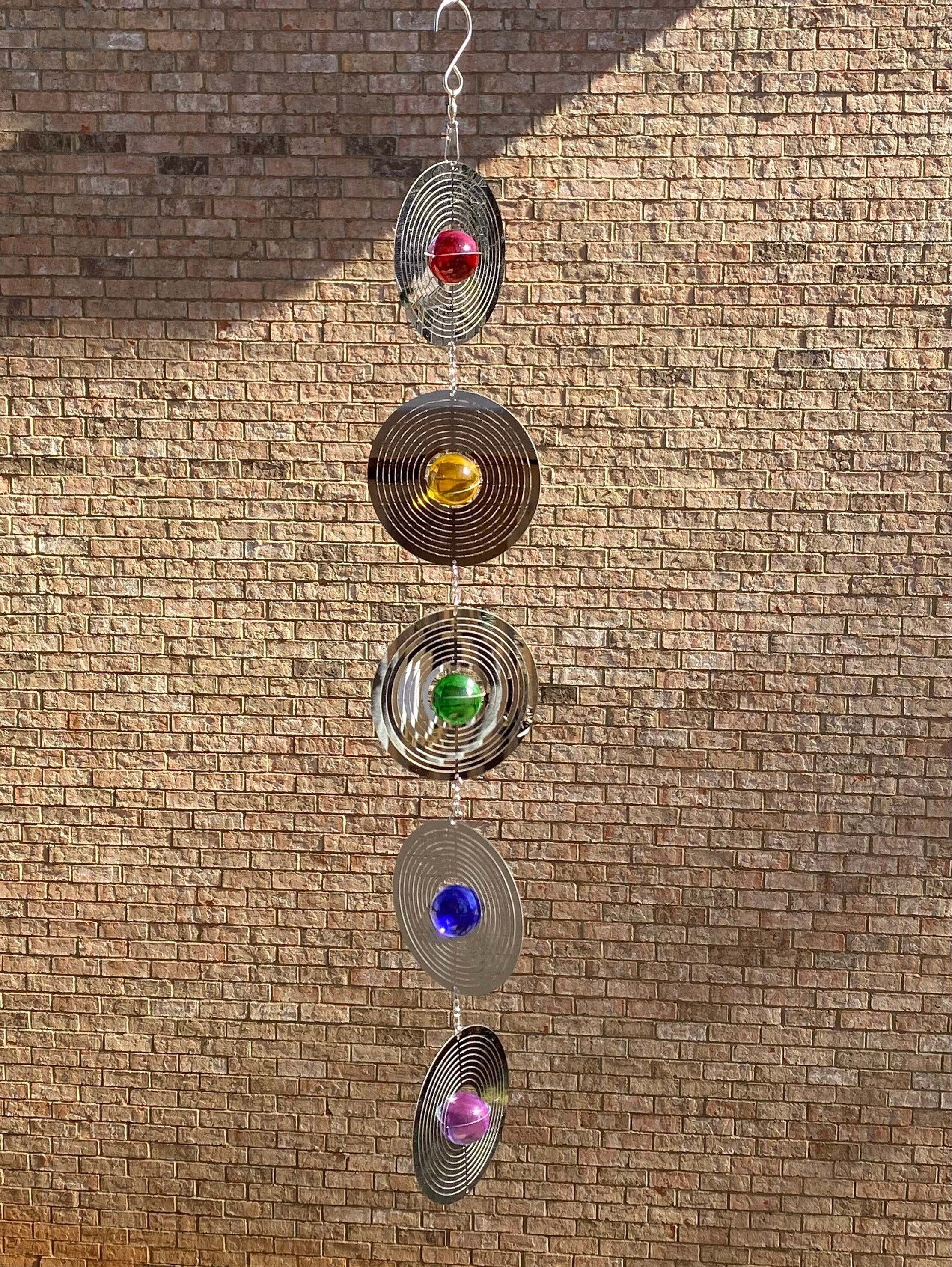 Hanging metal wind spinner with colorful beads in 28 Crystal Wind Chimes design