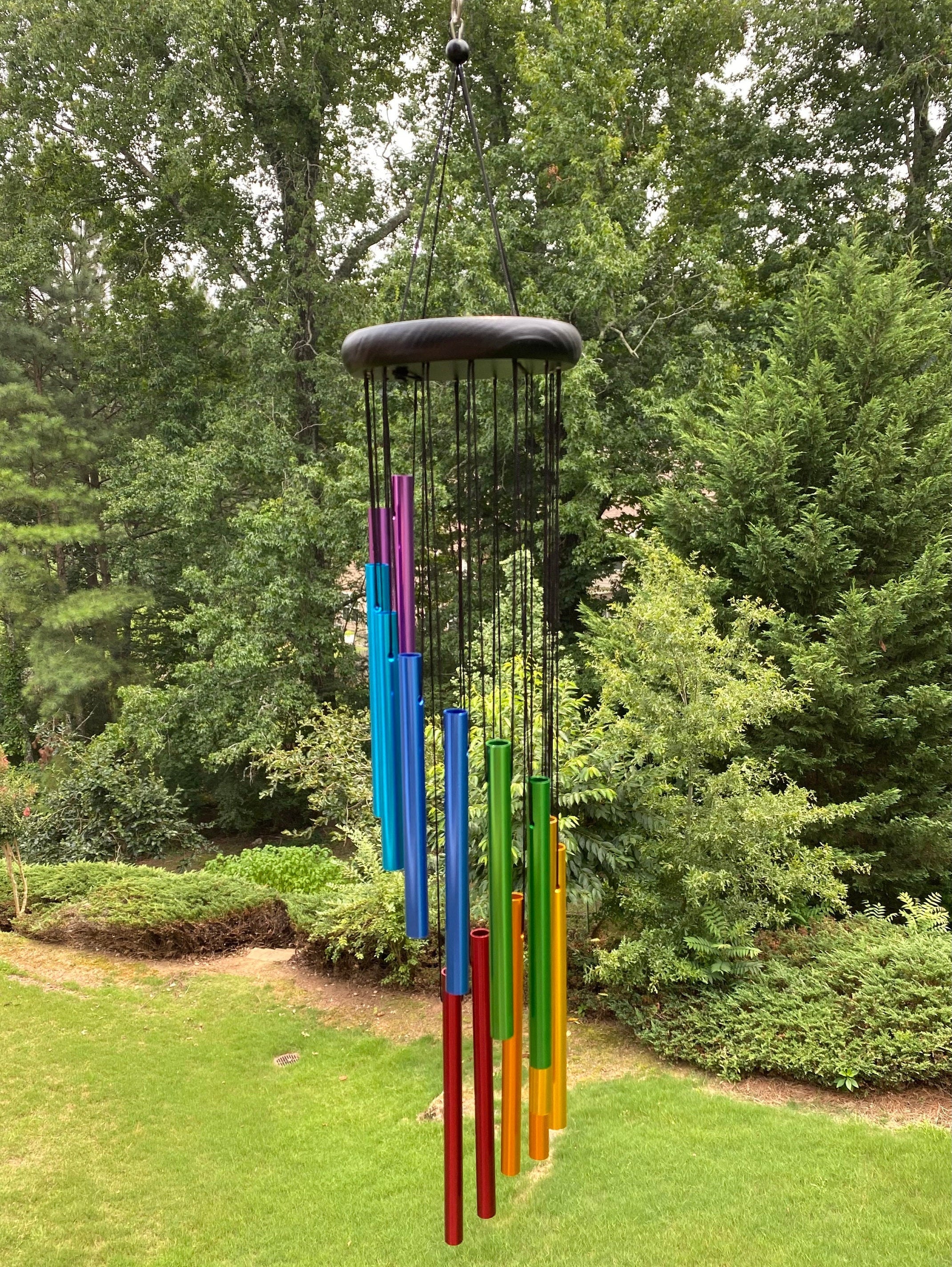Colorful 28 inch Handmade Rainbow Metal Wind Chimes with vibrant tubes for outdoors