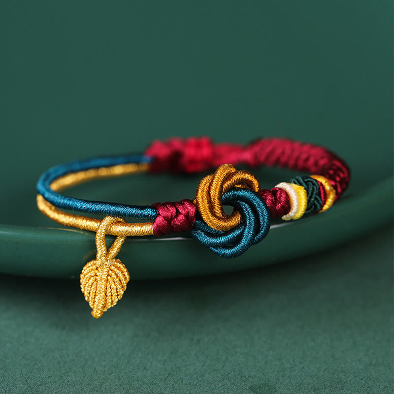 Tibetan Mandala Knot Luck Leaf Red String Bracelet