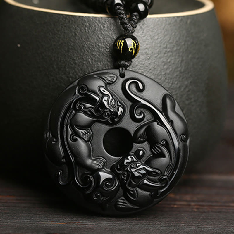 Black Obsidian Peace Buckle Pixiu Strength Necklace