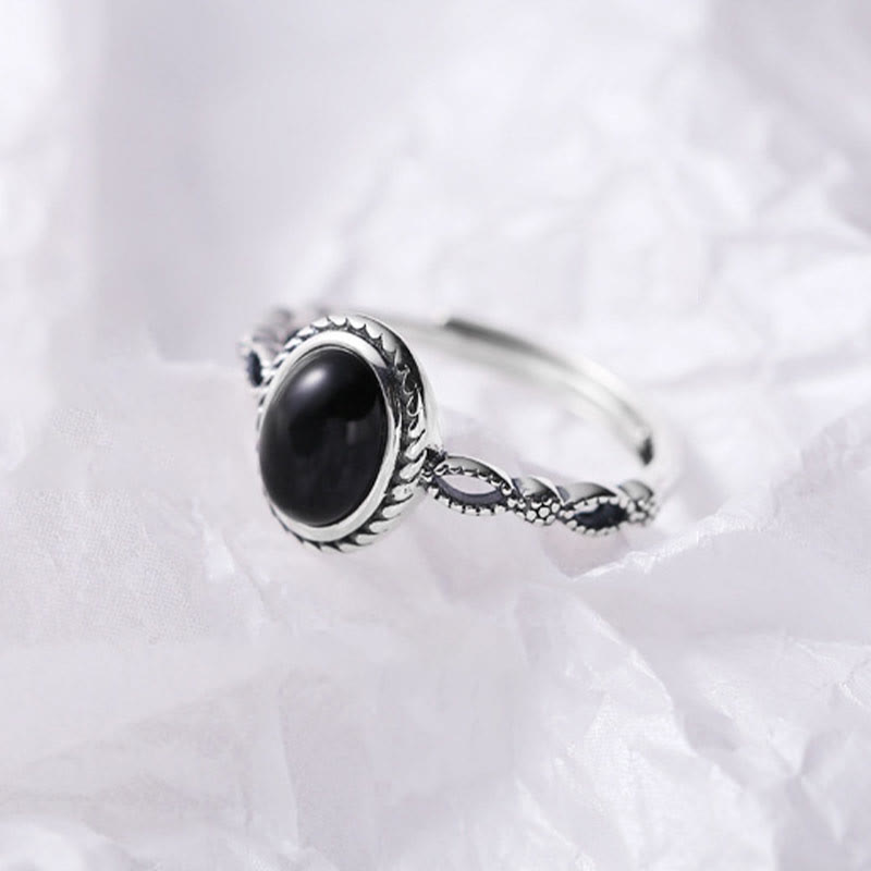 Black Onyx Fortune Ring in 925 Sterling Silver - Protection & Strength