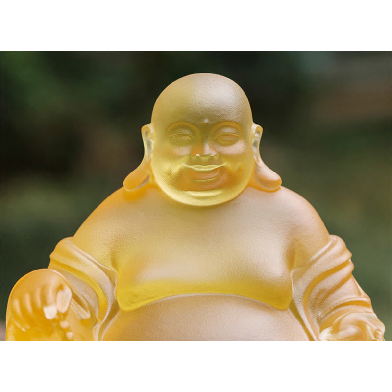 Handmade Liuli Laughing Buddha Statue for Wealth & Luck