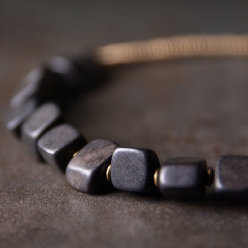 Ebony Wood Copper Peace Double Wrap Spiritual Bracelet