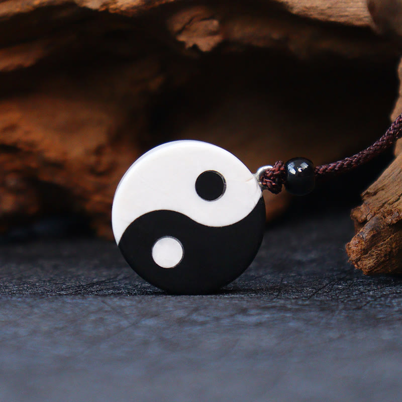 Black Obsidian White Turquoise Yin Yang Balance Necklace
