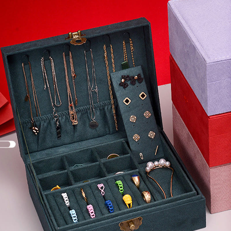 Two-Layer Flannel Jewelry Box with Lock for Zen Decor