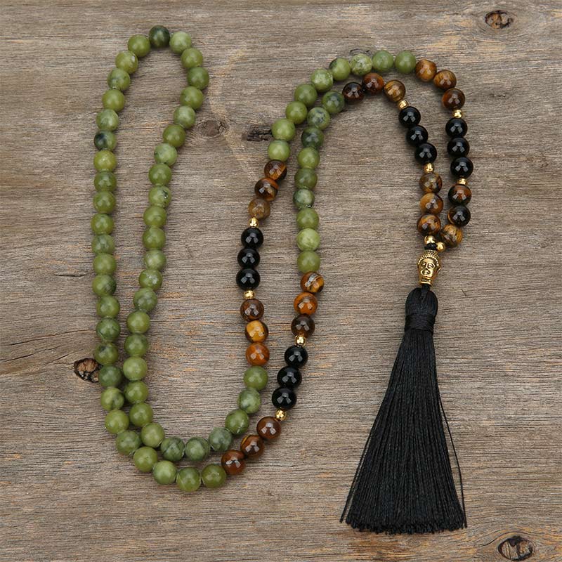8mm Tibetan Green Jasper Protection Gemstone Mala Bracelet
