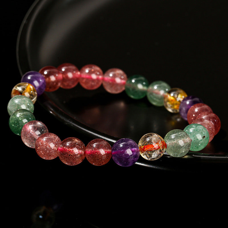 8mm Multicolored Strawberry Quartz Love Bracelet