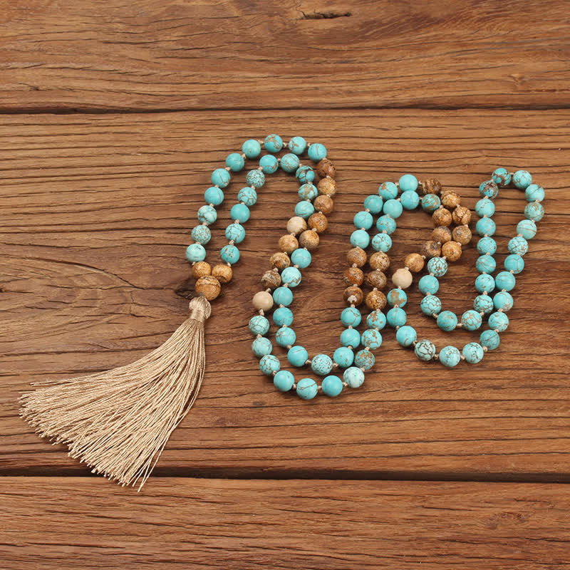 108 Beads Turquoise Picture Jasper Gemstone Mala Bracelet