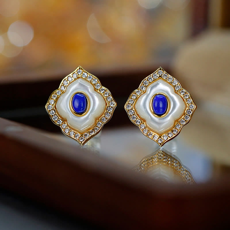 Sterling Silver Tridacna Lazurite Spiritual Necklace & Earrings Set