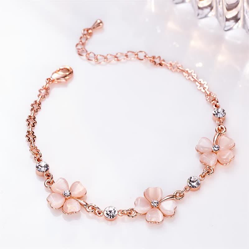 Pink Crystal Four Leaf Clover Love Chain Bracelet