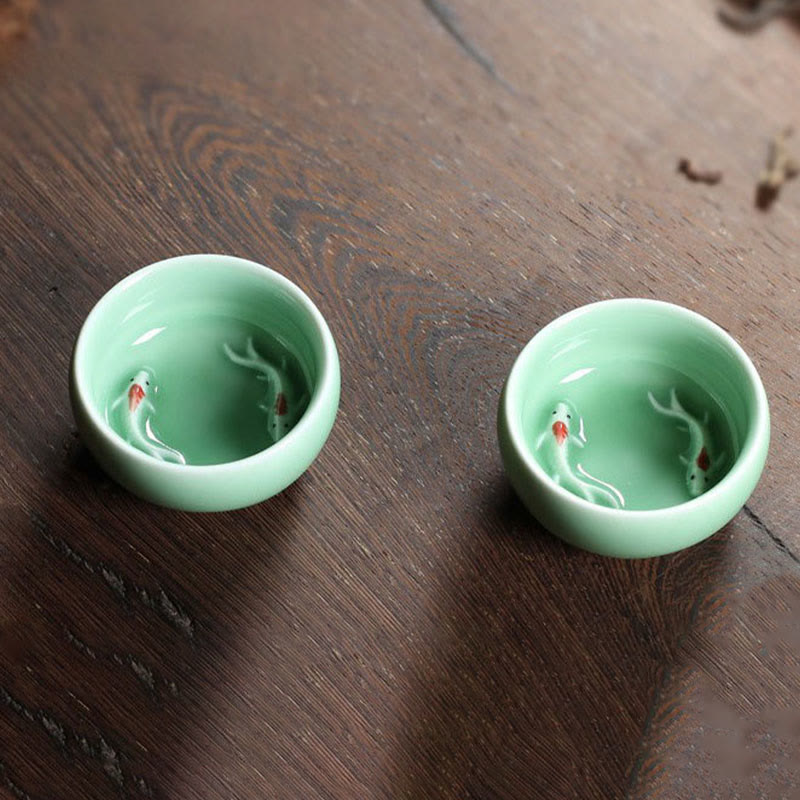 Colorful Koi Fish Ceramic Teacup 60ml | Zen Decor