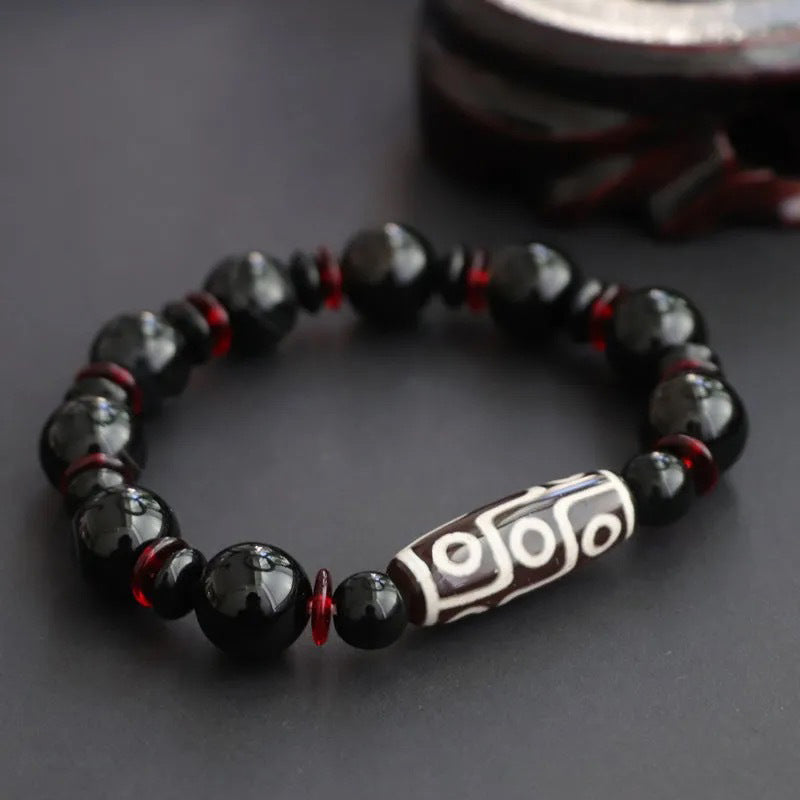 Black Onyx Nine-Eye Dzi Bead Protection Bracelet