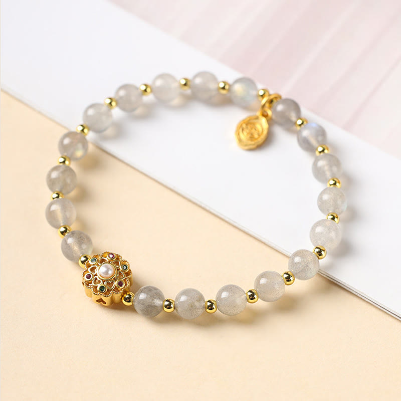14K Gold Strawberry Quartz Spiritual Bracelet with Fu Charm