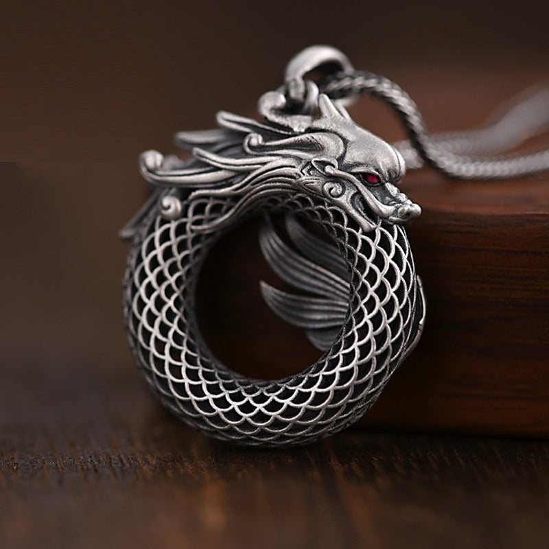 999 Sterling Silver Dragon Necklace 50cm | Auspicious Success