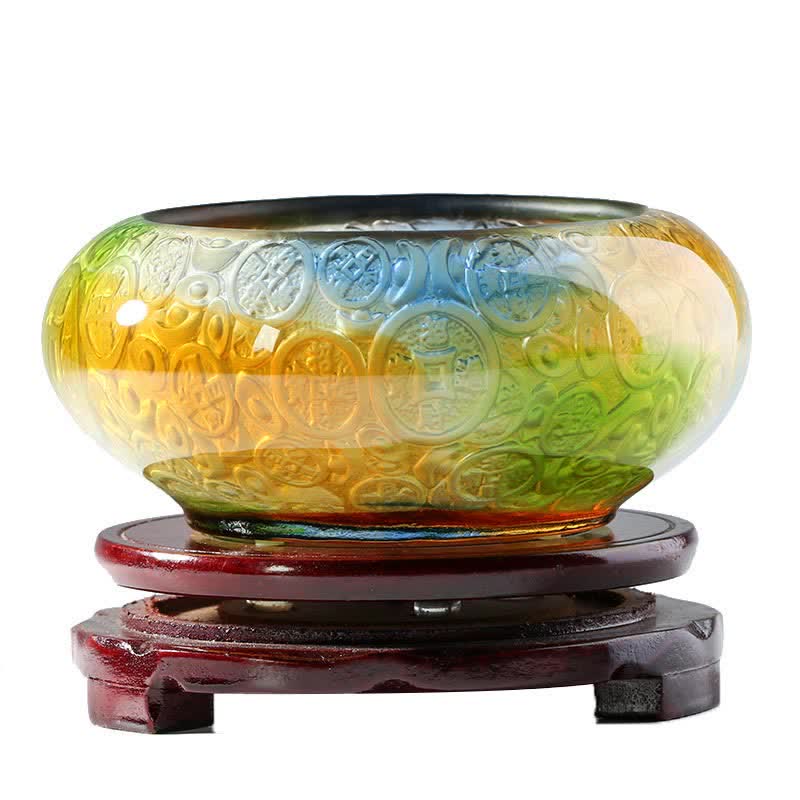 Handmade Liuli Crystal Treasure Bowl for Prosperity Decor