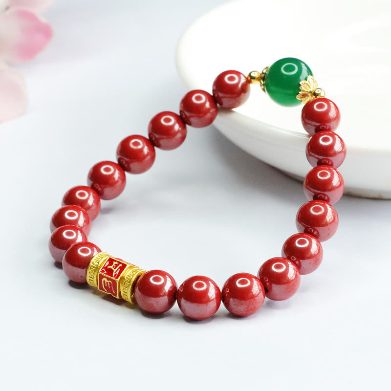 8mm Cinnabar Green Agate Om Mani Padme Hum Bracelet