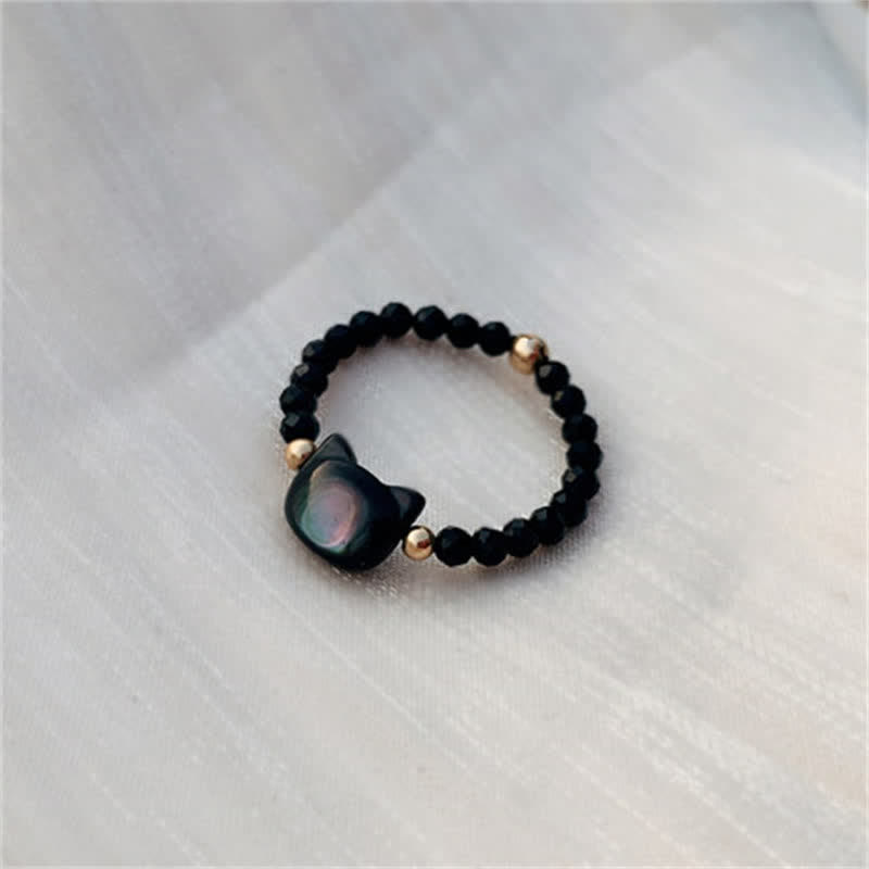 Unisex Tridacna Stone Cat 14K Gold Spiritual Ring