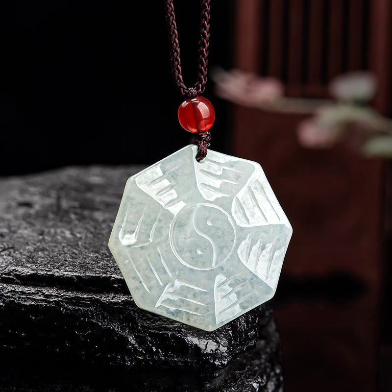 Natural Jade Bagua Yin Yang Luck Necklace for Prosperity