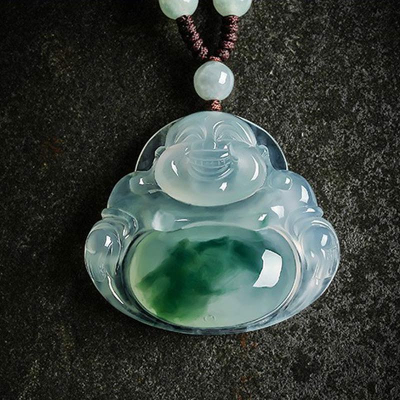 Cyan Jade Luck Necklace Pendant with Buddha Symbol
