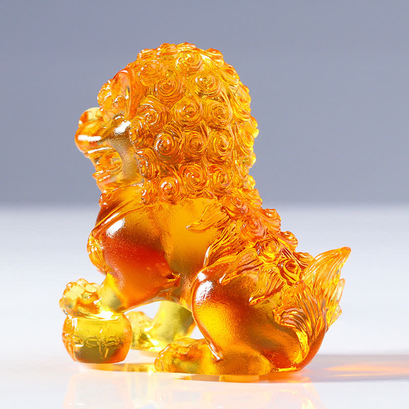 Handmade Liuli Crystal Lion Art Piece for Strength & Protection