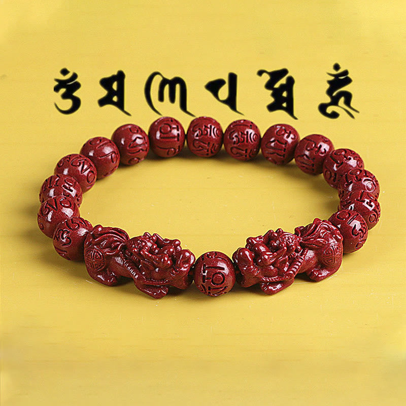 8mm Natural Double Pixiu Cinnabar Wealth Bracelet