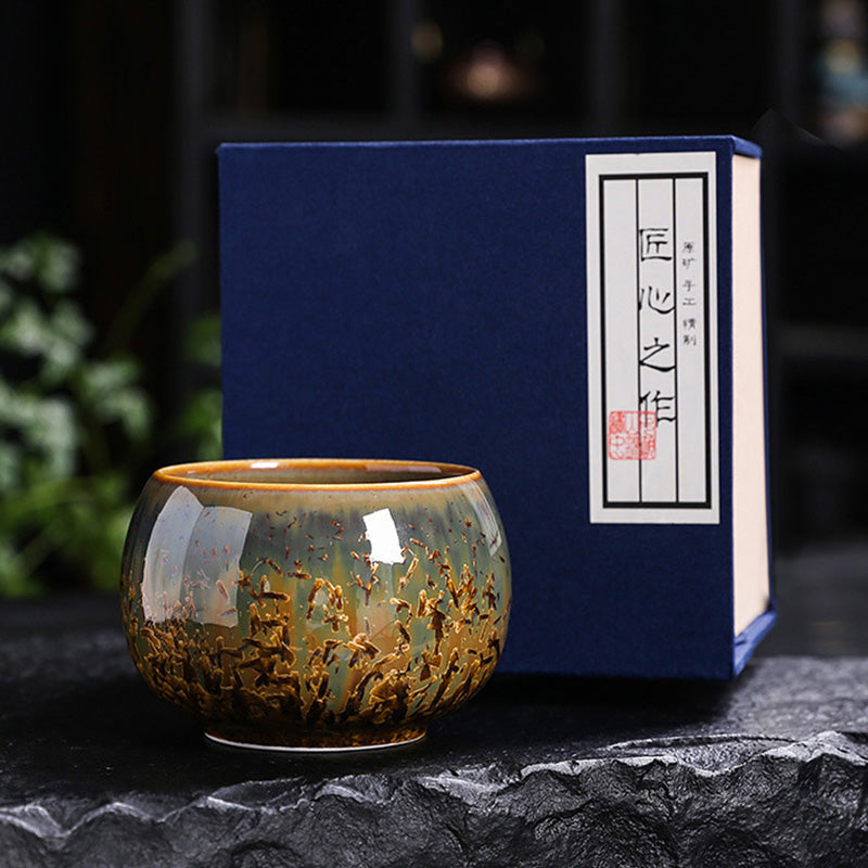 Colorful Brown Ceramic Chinese Tea Cup Bowl 210ml Size