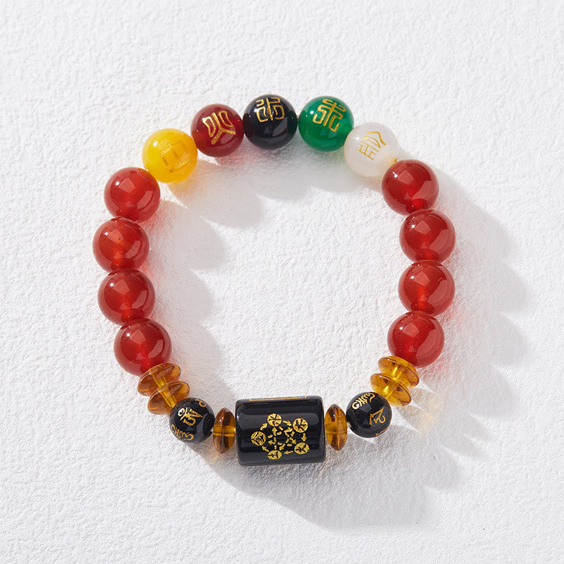 Five Elements Black Onyx Agate Bracelet for Wisdom & Wealth